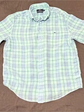 Vineyard Vines Mint and Light Blue Plaid Button-Down Shirt